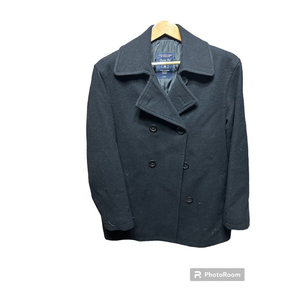 Roundtree & Yorke Mens Black Wool Peacoat Size Medium